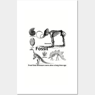 fossil, Proof that dinosaurs were alive a long time ago, dinosaur, an ammonite, a trilobite Posters and Art